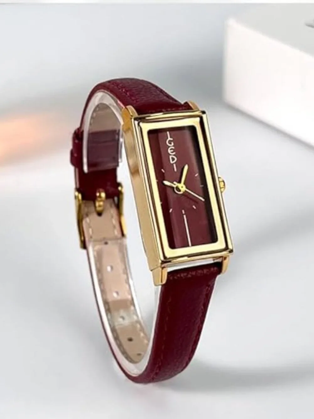 Women's All Red Analog Quartz Ultra-Thin Rectangle Vintage Square Wrist Watch